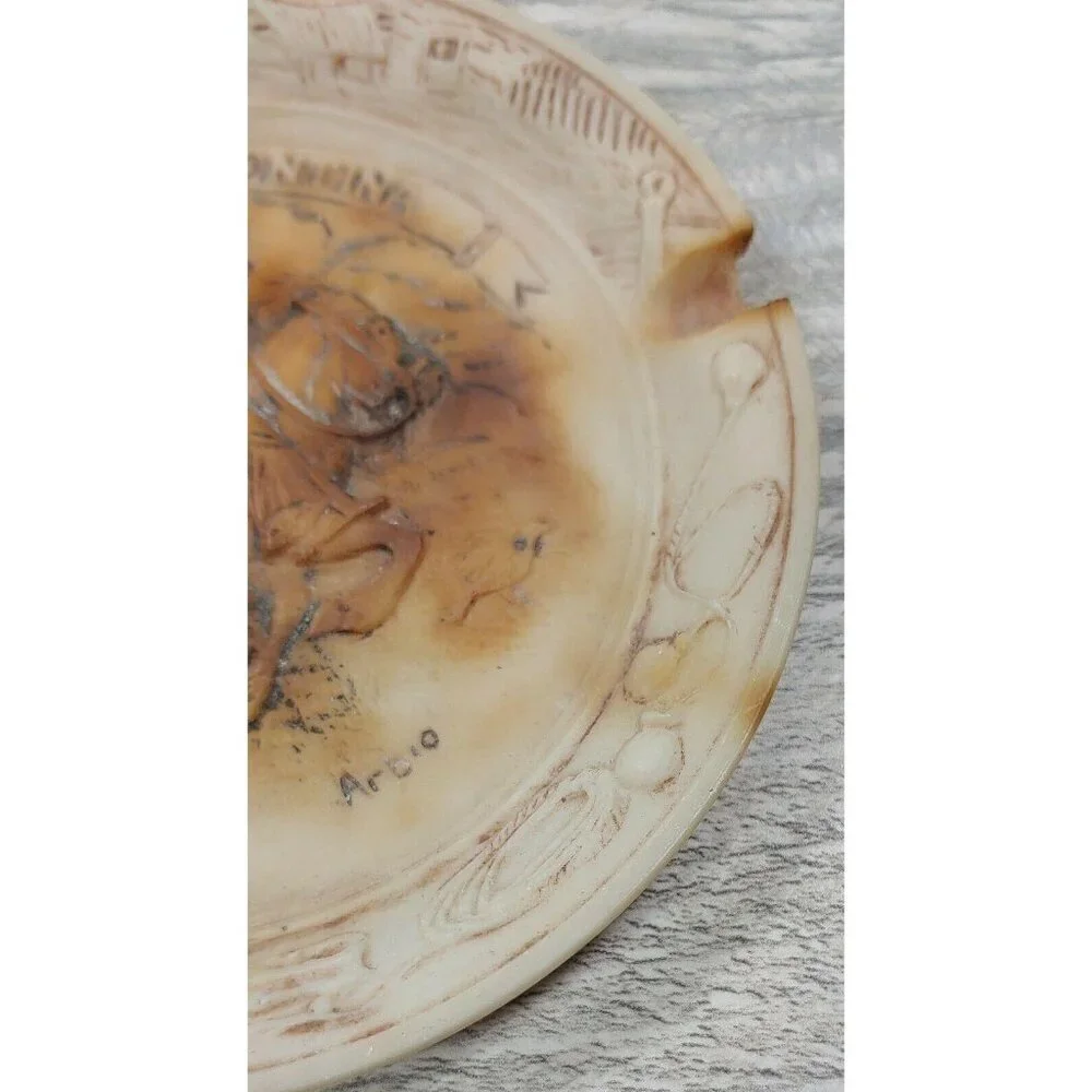 Argentinean Gaucho Horse Scene Beige Ashtray Arbio Man Detailed Rim Vintage